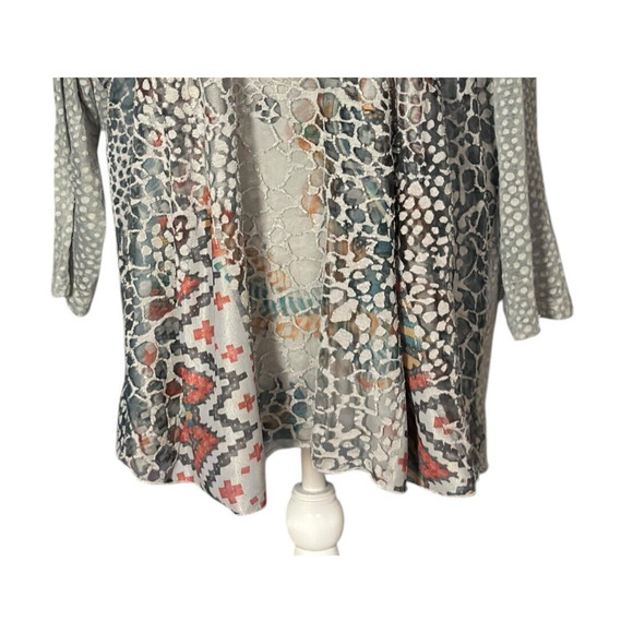 Ali Miles Top Size 1X Layered Mesh Animal Print Aztec Gray Boho Artsy Semi Sheer - Picture 4 of 8